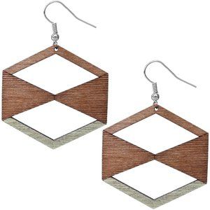 Light Green Brown Geometric Wooden Earrings